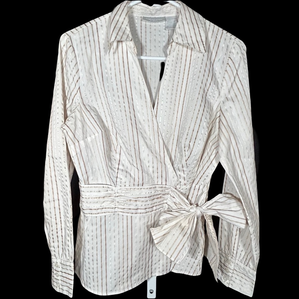 Women's Worthington Stretch V-Neck collard Tie/Wrap Business Blouse Size 10
